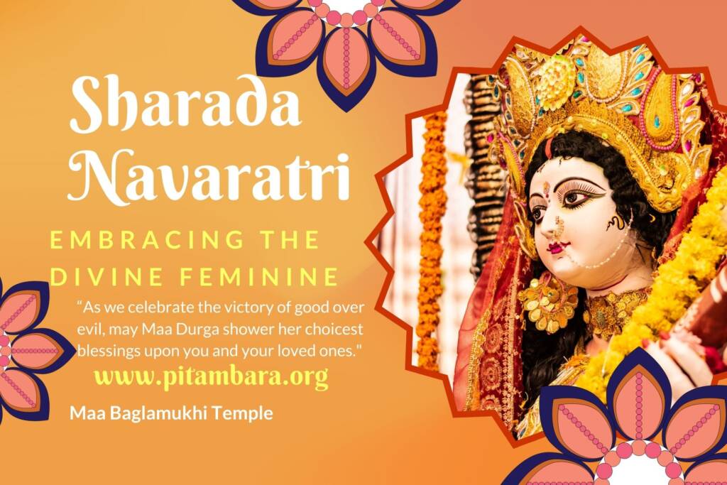 Baglamukhi Navratri Festival: Devotees engage in worship and celebration, immersed in the vibrant colors and spiritual ambiance of the occasion.