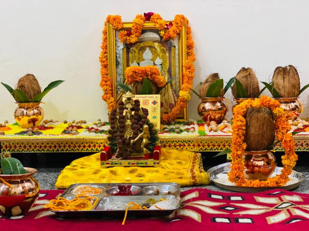 An image depicting devotees engaged in vibrant celebrations during Chaitra Navratri, honoring the divine feminine energy